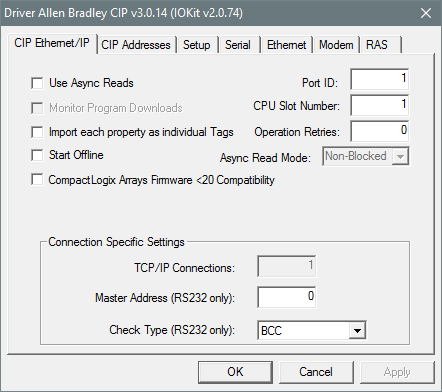 CIP Ethernet/IP tab