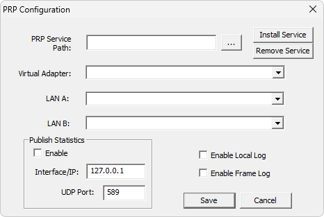 PRP Configuration window PRP Configuration window
