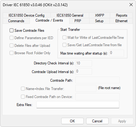Comtrade / Events tab