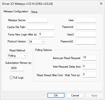 Metasys Configuration tab