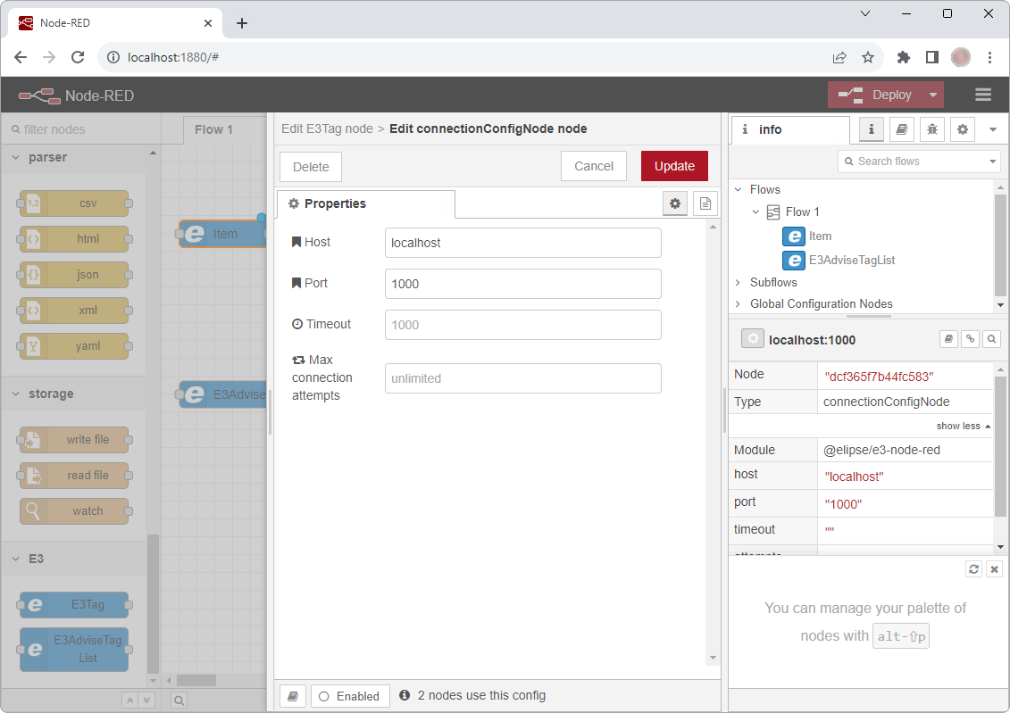 Option to configure connection's configuration node