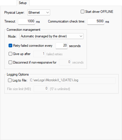 Setup tab