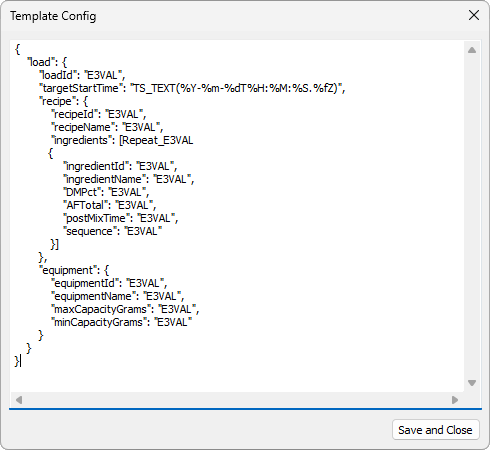 Template Config window Template Config window