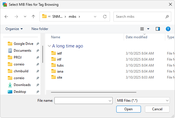 Window to select MIB files