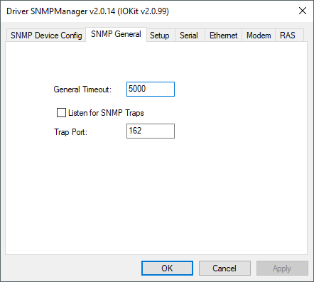 SNMP General tab