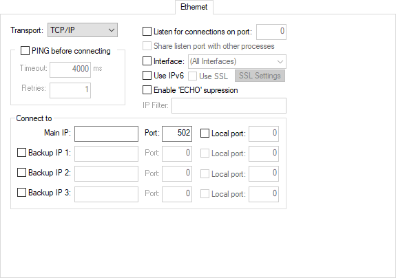 Ethernet tab Ethernet tab