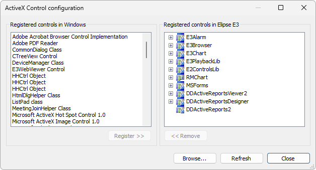 ActiveX Control configuration window
