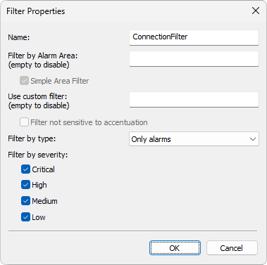Properties of the selected Filter