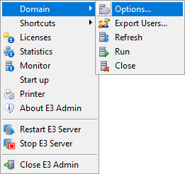 Domain - Options menu