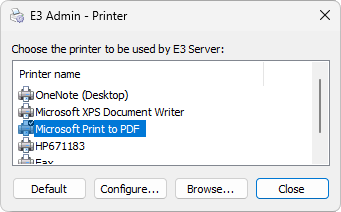 E3 Admin - Printer window