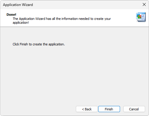 Application Wizard's final screen