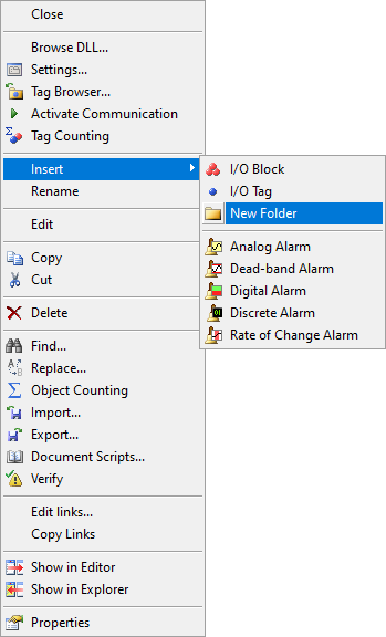 Inserting an I/O Folder