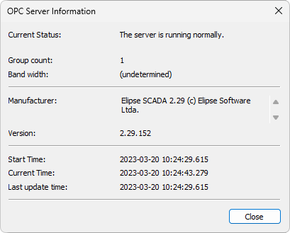 OPC Server Information window