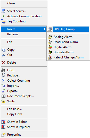 Inserting an OPC Tag Group
