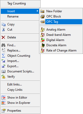 Inserting an OPC Tag