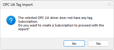 Message referring to OPC UA Tag import