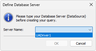 Define Database Server window