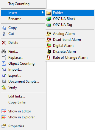 Inserting an OPC UA Folder