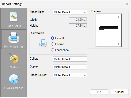 Printer Settings tab
