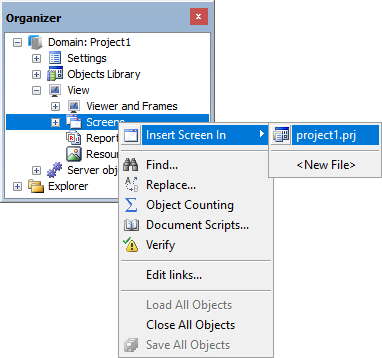 Inserting a Screen in Domain mode