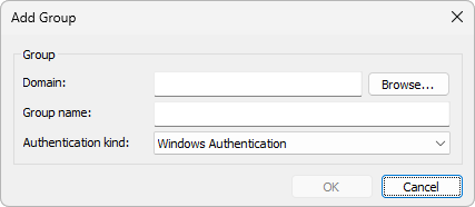Add Group window with Windows authentication