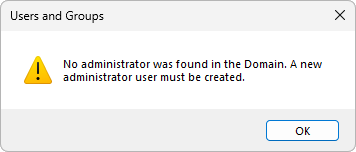 Warning about the lack of an administrator user