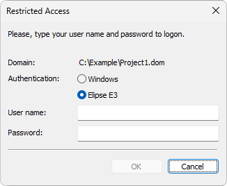 Login window with Elipse E3 authentication