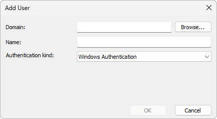 Add User window with Windows authentication
