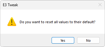 Dialog box to confirm the Reset Default option