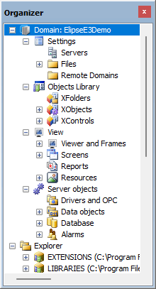 Organizer window in Domain mode