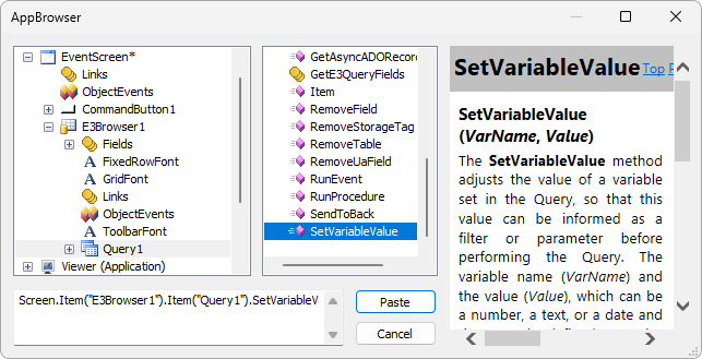Query's SetVariableValue method
