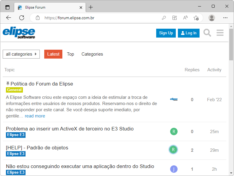 Initial page of Elipse Software's Forum