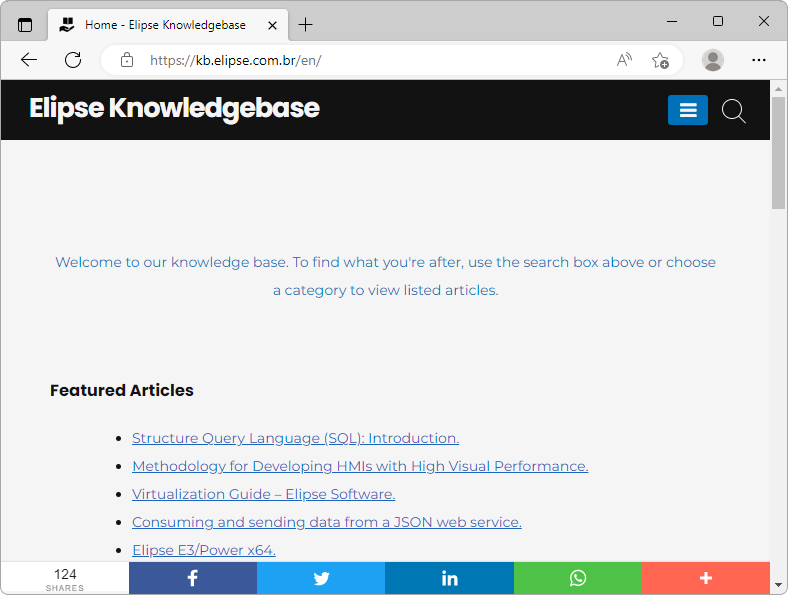 Initial page of Elipse Knowledgebase
