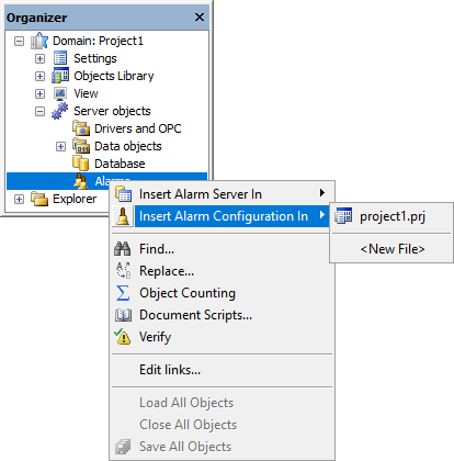 Inserting an Alarm Configuration object