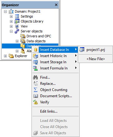 Inserting a Database in Domain mode