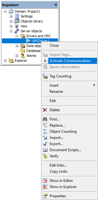 Activating OPC Driver communication