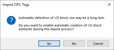 Message referring to OPC Tag import