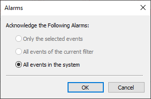 Options on the Alarms dialog box