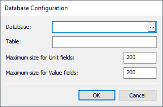 Database and table configuration window