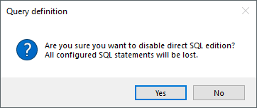 Warning when disabling SQL customization