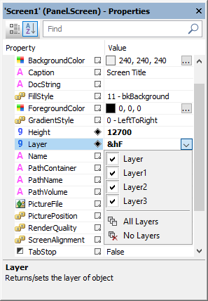 Options for a Screen's Layer property