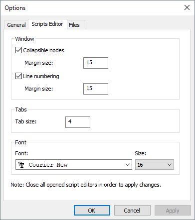Scripts Editor tab