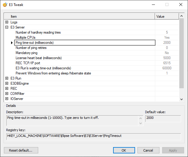 Ping time-out (milliseconds) option