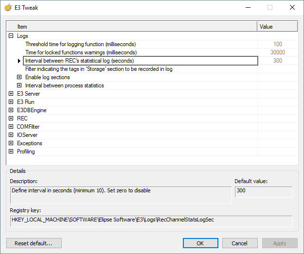 Interval between REC's statistical log (seconds) option