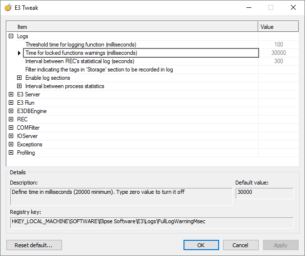 Time for locked functions warnings (milliseconds) option