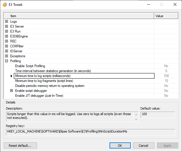 Minimum time to log scripts (milliseconds) option