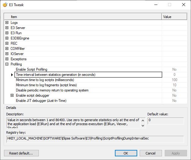 Time interval between statistics generation (in seconds) option