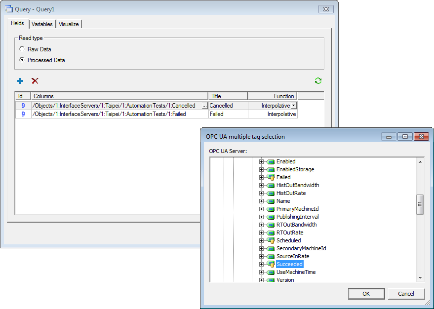 Query using an OPC UA Driver
