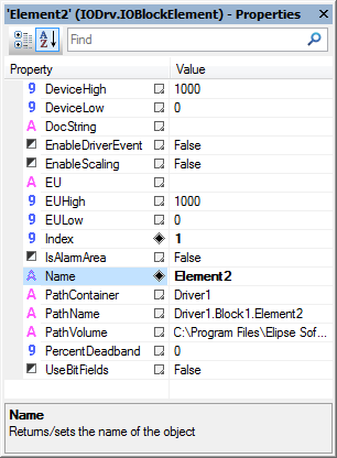 Properties List in alphabetical mode