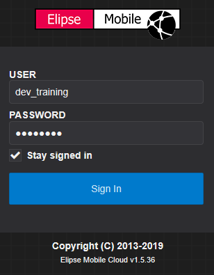 User and password of the application